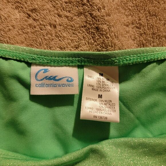 California Waves Womens Bikini Bottom Shimmer Metalic Mint Green Size Medium NWT - Picture 4 of 4